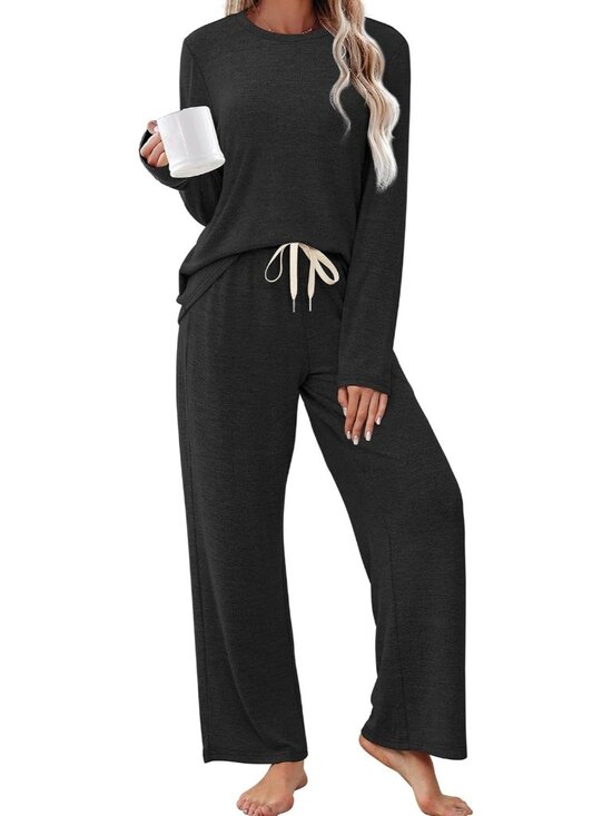 Other - Women's Black Long Sleeve Shirt Sleepwear Two Piece Pajamas Set